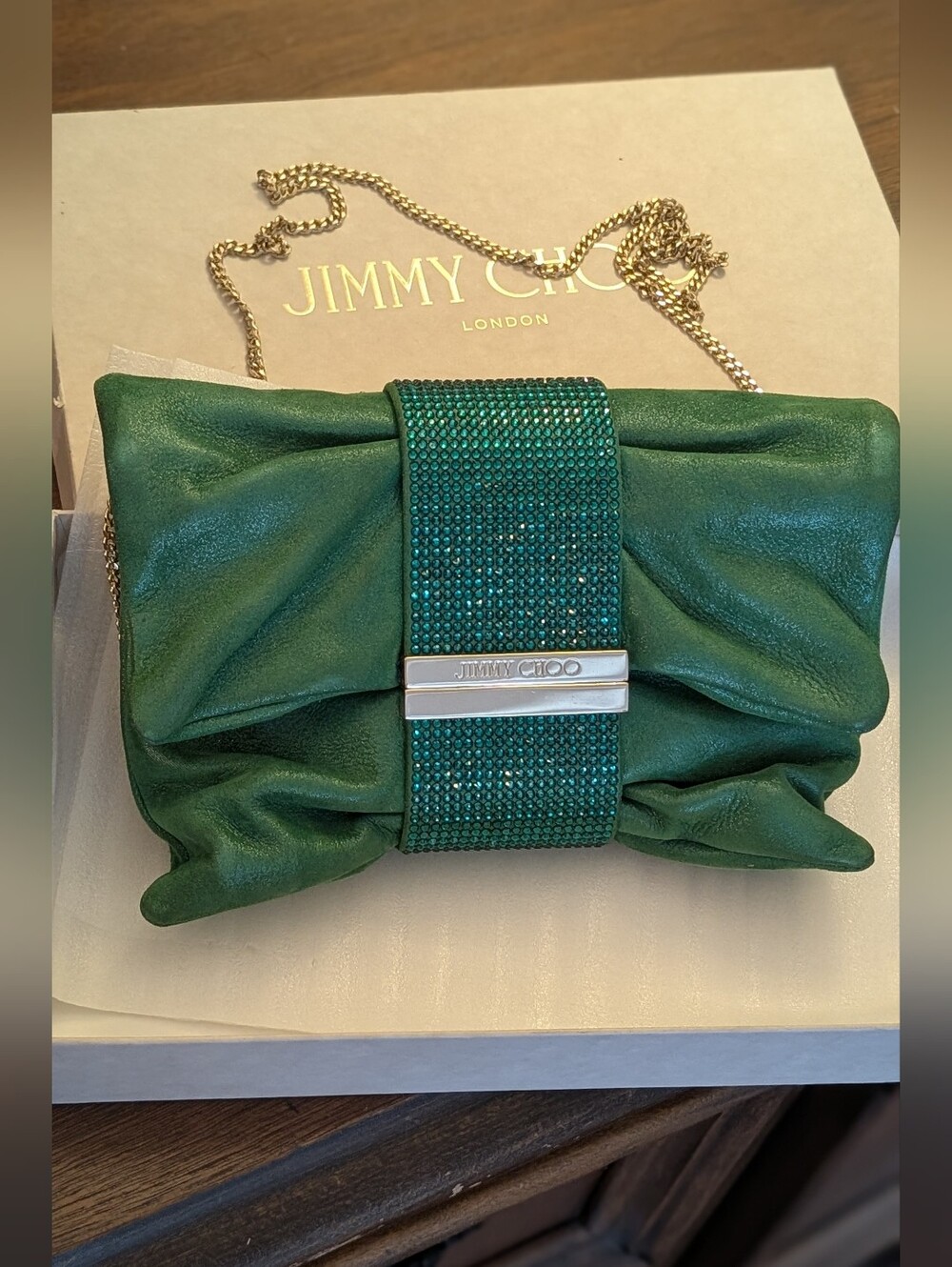 Jimmy Choo Pink Shimmer Suede Chandra Chain Clutch - Picture 3 of 15